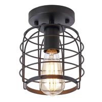 Create for Life Industrial Vintage Flush Mount Ceiling Light,Rustic Metal Cage Pendant Lighting Lamp Fixture for Hallway Stairway Kitchen Garage, E26, Black Painting Finish