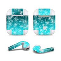 Masino Bluetooth Headset Protective Sticker Protector Decal Skin Cover for Apple AirPods 2 & 1 with Charging Case, NOT Compatible with AirPods 2 Wireless Charging Case (Small Lily Turquoise Blue)