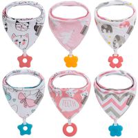 Baby Bandana Drool Bibs 6-Pack and Teething Toys 6-Pack Made with 100% Organic Cotton, Super Absorbent and Soft Unisex (Vuminbox) (6 - Pack Girl)