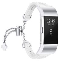 fastgo Compatible with Fitbit Charge 2 Bands, Slim Breathable Lightweight Replacement Leather Wristband Bracelet Sport Straps Compatible with Charge 2 HR Band for Women (White)