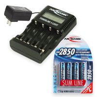Ansmann 1001-0011-US-590ANSMANN Powerline 4 Light Smart Battery Charger for NiMH & NiCd AA, AAA Rechargeable Batteries + USB-Port for iPhone/Android (450mAh Charging Power), with LCD-Display + 4x 2850mAh AA Battery