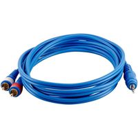 Seismic Audio 6 Foot Blue 3.5mm Dual Male Audio Y-Splitter Cable-1/8 to 2-RCA (SA-iRCA6)