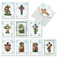 The Best Card Company - 10 Blank Religious Note Cards (4 x 5.12 Inch) - Assorted Bulk Greeting Card Set - Cross Cards M6466OCB
