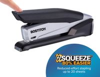 Bostitch Office Executive Stapler - 3 in 1 Stapler - One Finger, No Effort, Spring Powered Stapler, Black/Gray (INP20)