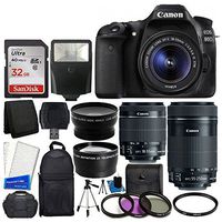 Canon EOS 80D DSLR Camera Body + Canon EF-S 18-55mm is STM & Canon EF-S 55-250mm is STM Lens + 58mm 2X Lens + Wide Angle Lens + 32GB Memory Card + Auto Power Flash + UV Filter Kit + Accessory Bundle