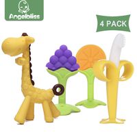 ANGELBLISS Baby Teething Toy Set/ Silicone BPA Free Natural Organic Freezer Safe Teething Toys for Babies 0-6 Months/Soft & Textured - Love Gift for Newborn Infant