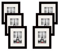 Studio 500, 6 Value Pack of 8 by 10-inch Real Solid Wood Photo Frames, Tempered Glass, with Acid Free Off-White Core Bevel Mat Board for 5x7 Pictures, Comes in 2 Colors (Black)