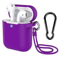 AirPods Case with Keychain, Coffea Silicone Protective Cover Skin with Stap for AirPods Charging Case 2 & 1 [Front LED Visible] (Purple)