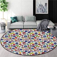 Boys Room Super Soft Circle Rugs for Girls,Bus Car Traffic Signs Round Shape Area Rugs Rug Large Round Rugs Diameter-35