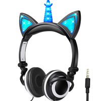 Unicorn Headphones Over-Ear Foldable Kids Cat Ears Toddler Headphones with LED Light Girl Boy Travel Birthday Gift 3.5mm Jack Adjustable Wired Headsets Tablet/Smartphone/MP3/Game Airplane/Earphones