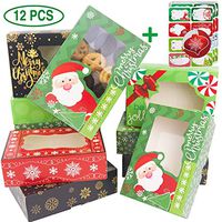 12 Christmas Cookie Boxes -Large Holiday Bakery Food Container for Gift Giving with 80 Count Christmas Foil Gift Stickers