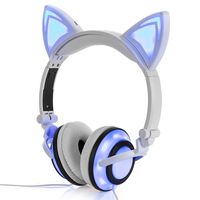 Kids Headphones, Chargeable LED Glowing Cat Ears Headphones with Safe Kids Friendly 85dB Volume Limited,Wired Foldable Adjustable Earphones for Children/Teens/Boys/Girls(Cat Ear-White)