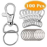 Paxcoo 100 Pcs Key Chain Hooks with Key Rings (Large Size)