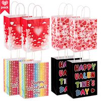 Whaline 12 Pcs Paper Bags with Handles, Heart Love Treat Goodie Bagsfor Valentine's Day Party Favor, Sweetest Day and More