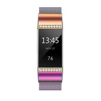 QusFy Metal Band Compatible with Fitbit Charge 2, Slim Thin Stainless Steel Metal with Magnetic Closure Replacement Accessories Small Large for Women Men, Black, Silver, Champagne, Rose Gold, Colorful