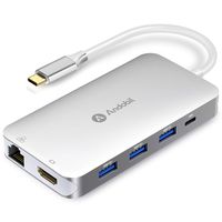 Andobil New limited Silver 9-in-1 USB C Hub Adapter Dongle, Ethernet, 4K HDMI, 4 USB 3.0 Ports, USB-C PD, SD/TF Card Reader for MacBook pro, Dell XPS