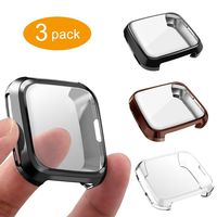 3 Packs Screen Protector Compatible Fitbit Versa, GHIJKL Ultra Slim Soft Full Cover Case for Fitbit Versa, Crystal Clear, Black, Coffee