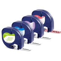 Wonfoucs Compatible Label Tape Replacement for DYMO 1/2 Inch Refills LetraTag Labeling Tapes, Paper White + Plastic White/Clear/White Flower Tape for DYMO LetraTag Label Makers, 4 Pack