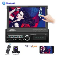 Hikity Single Din Car Stereo 7" Folding Capacitive Touch Screen Radio FM Bluetooth Receive with USB/AUX-in/SD Card Port Supports Mirror Link for Android/iOS Phone + Backup Camera & Remote Controller