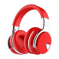COWIN E7 Active Noise Cancelling Bluetooth Headphones with Microphone Deep Bass Wireless Headphones Over Ear, Comfortable Protein Earpads, 30H Playtime for Travel Work TV Computer Phone - Red