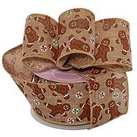 Gingerbread Man Wired Christmas Ribbon - 2 1/2" x 10 Yards, Faux Burlap Tree and Gift Decor, Wreaths, Bows, Party Decorations, Swag, Garland, Boxing Day, Gift Basket, Fundraiser