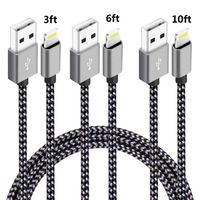Phone Charger Cable 3FT 6FT 10FT Nylon Braided Charger Cord Compatible with Phone XS XR X 8 8PLUS 7 7Plus SE 5 6 6sPlus Pad Mini Air Pro Pod 3 Pack Black