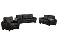 Furniture of America Mitcham 3-Piece Leatherette Sofa Set, Black