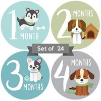 Baby Monthly Stickers Boy or Girl | Baby Milestone Stickers Boy | Gender Neutral Baby Milestone Stickers | Unisex Stickers for Baby | Animal Newborn Stickers | Dog Newborn Month Stickers (Set of 24)