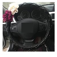Advanced Black PU Leather Cute Flower Car Steering Wheel Cover Wrap Car Interior Trim