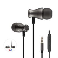 Wired in-Ear Headphones, Magnetic Microphones Earphones Noise Isolating Workout Running Commute Gaming Tangle Free Earbuds with MIC & in-line Volume Control for 3.5mm Jack Phones/Tablets (Black)