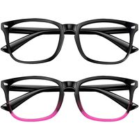 Blue Light Blocking Glasses 2pack Square Computer Glasses Women/Men, Nerd Reading Gaming Glasses Non Prescription (black+purple)