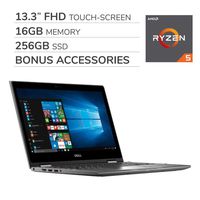 Dell Inspiron 2-in-1 2019 Premium 13.3 FHD Touch-Screen Laptop Computer, 4-Core AMD Ryzen 5-2500U 2.0GHz,16GB RAM, 256GB SSD,Backlit Keyboard,Webcam,Bluetooth,Wi-Fi,HDMI,Win 10 Home,Bonus Accessories