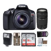 Canon EOS Rebel T6 Digital Camera: 18 Megapixel 1080p HD Video DSLR Bundle with 18-55mm &75-300mm Lenses 32GB (2 x 16GBSD Card) Flash Filter Kit & Bag - Professional Vlogging Sports & Action Cameras