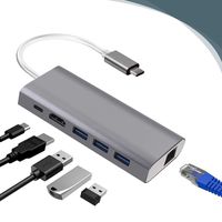 USB C HUB 6-in-1 Thunderbolt Docking Station with 4K USB C to 2 HDMI, 3 USB 3.0, 79W PD 3.0, Mic/Audio for Mac Pro/Type C Laptops (6-1 Gray)