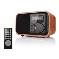 QQA Alarm Clock FM Radio with Bluetooth Speaker Supports Micro SD/TF Card and USB Play Wooden, 001