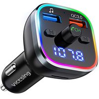 VicTsing Bluetooth V5.0 FM Transmitter for Car, QC3.0 FM Radio Transmitter with LED Backlit, Hands-Free Calling, 2 USB Charge Ports, Hi-Fi Music, Support U Disk/TF Card