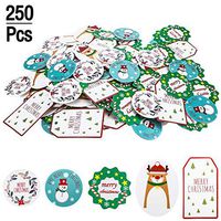 250 Pieces Christmas Tags Gift Hang Labels with Snowmen Elk Garland Pattern for Gift Wrapping Christmas Tree Decorations