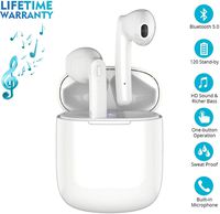 Bluetooth 5.0 Wireless Earbuds, Wireless Bluetooth Headphones with Deep Bass HiFi Stereo Sound, Built-in Mic Earphones with Portable Charging Case for iPhone, iPad and Android - White