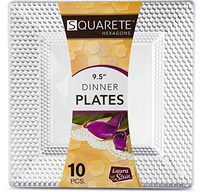 Squarete Hexagons Crystal Clear Hard Plastic Elegant Disposable 9.5'' inch Square Dinner Plates 10 Plates Per Package