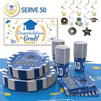 Graduation Party Supplies Disposable Dinnerware Set Paper Plates and Napkins Bulk Serves 50 Guests , Best decorations to Celebrate Graduation, Tableware Set for Graduation Party Supplies 2020