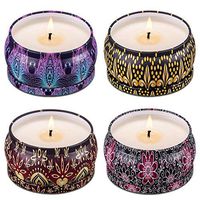 Scented Candle, Soy Wax - 4.5 Ounce - 4 Pack - Travel Candles in Tins Set - Stress Relief Aromatherapy Candle - Fresh and Sweet Fruit Odor - Grapefruit, Bergamot, Mango, Peach Scent Candles Set