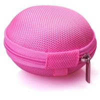 Earphone Storage Bag, FTXJ Colorful Mini Round Hard Storage Case for Headphone SD TF Cards (Hot Pink)