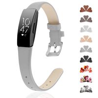 GVFM Band Compatible with Fitbit Inspire Bands/Inspire HR Band, Genuine Leather Slim Soft Strap Wristbands Accessories Replacement for Fitbit Inspire Fitness Tracker S(5.5"-6.7"), Gray