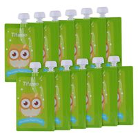 12 Pack 7 oz Owl Reusable Baby Food Squeeze Storage Pouches for Homemade Organic Baby, Toddlers Food - Easy to Fill & Clean Friendly with Leak Proof Double Zipper Refillable Pouch Plus a Flower Funnel