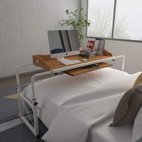 Huisenus Mobile Height Adjustable Overbed Table Laptop Table Cart with Wheel Computer Desk Rolling Table for Medical Hospital Home Use Workstation Utility Desk Wood 1.2M