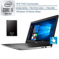 2020 Dell Inspiron 15 3000 15.6" FHD Touchscreen Laptop Computer, 10th Gen Intel Quad-Core i5-1035G1(Beats i7-7500U), 24GB DDR4, 1TB HDD+1TB PCIE SSD,Silver, Windows 10+EST 500GB External Hard Drive
