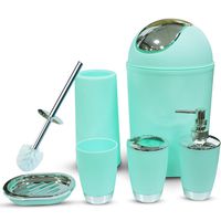 Mint Green Bathroom Accessories Set 6 Pieces Plastic Bathroom Accessories Toothbrush Holder, Rinse Cup, Soap Dish, Hand Sanitizer Bottle, Waste Bin, Toilet Brush with Holder