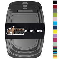 GORILLA GRIP Original Oversized Cutting Board, 3 Piece, BPA Free, Juice Grooves, Larger Thicker Boards, Easy Grip Handle, Dishwasher Safe, Non Porous, Extra Large, Kitchen, Set of 3, Gray Black