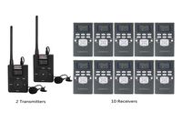 EXMAX 60-108MHz Portable DSP Stereo Wireless Headsets FM Radio Broadcast System for Tour Guide Teaching Meeting Training Travel Field Interpretation - 2 Transmitters and 10 Receivers Gray