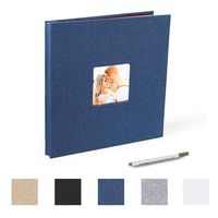 Self Adhesive Photo Album Magnetic Scrapbook Album 40 Magnetic Double Sided Pages Fabric Hardcover DIY Photo Album Length 11 x Width 10.6 (Inches) with A Metallic Pen (Blue, 11"x10.6")